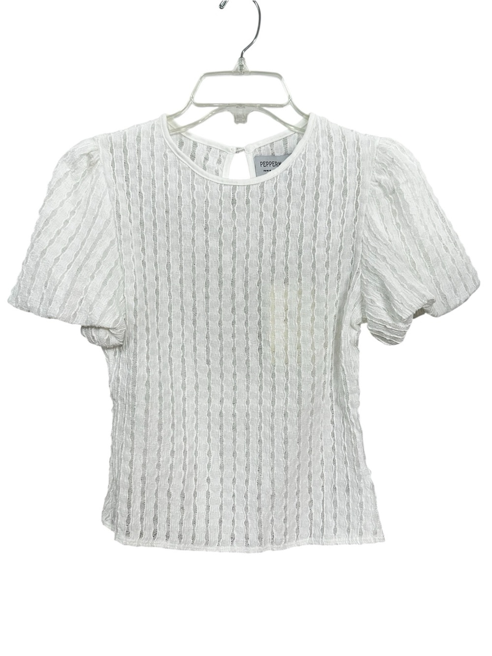 NWT Peppermayo Top Katta White Lace Knit Puff Short Sleeves Women’s Size 6